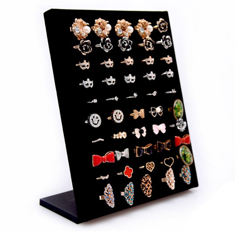 Homeanda Velvet L-Shaped 50 Slots Ring Earring Jewelry Display Tray Organizer Holder (Black) - Image 1