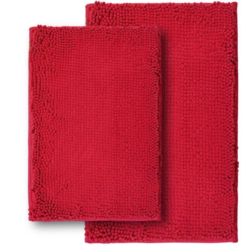 Flotstiga Bathroom Rugs Sets 2 Piece Super Absorbent Soft Thick Machine Washable Chenille Bathroom Mat Non Slip Toilet Floor Rug Bath Mats for Bathroom 16x24 Plus 20x32 Shape Red - Image 1