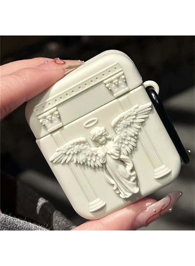 White Kawaii Angel Prayer Soft Case For Airpods 1 2 With Keychain - Image 2
