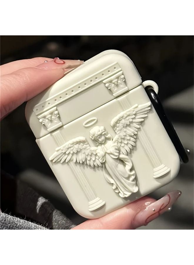 White Kawaii Angel Prayer Soft Case For Airpods 1 2 With Keychain - Image 1