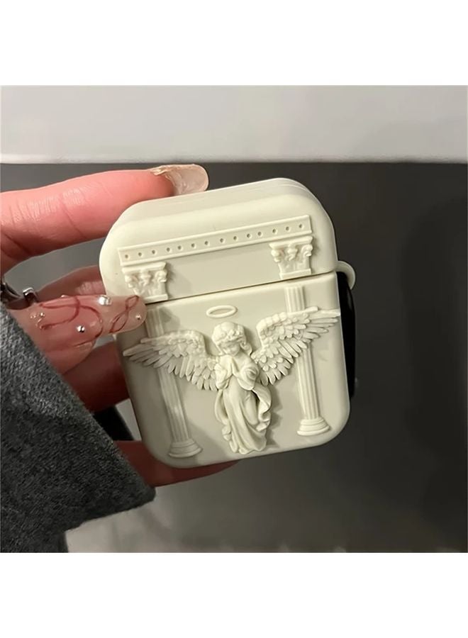 White Kawaii Angel Prayer Soft Case For Airpods 1 2 With Keychain - Image 3