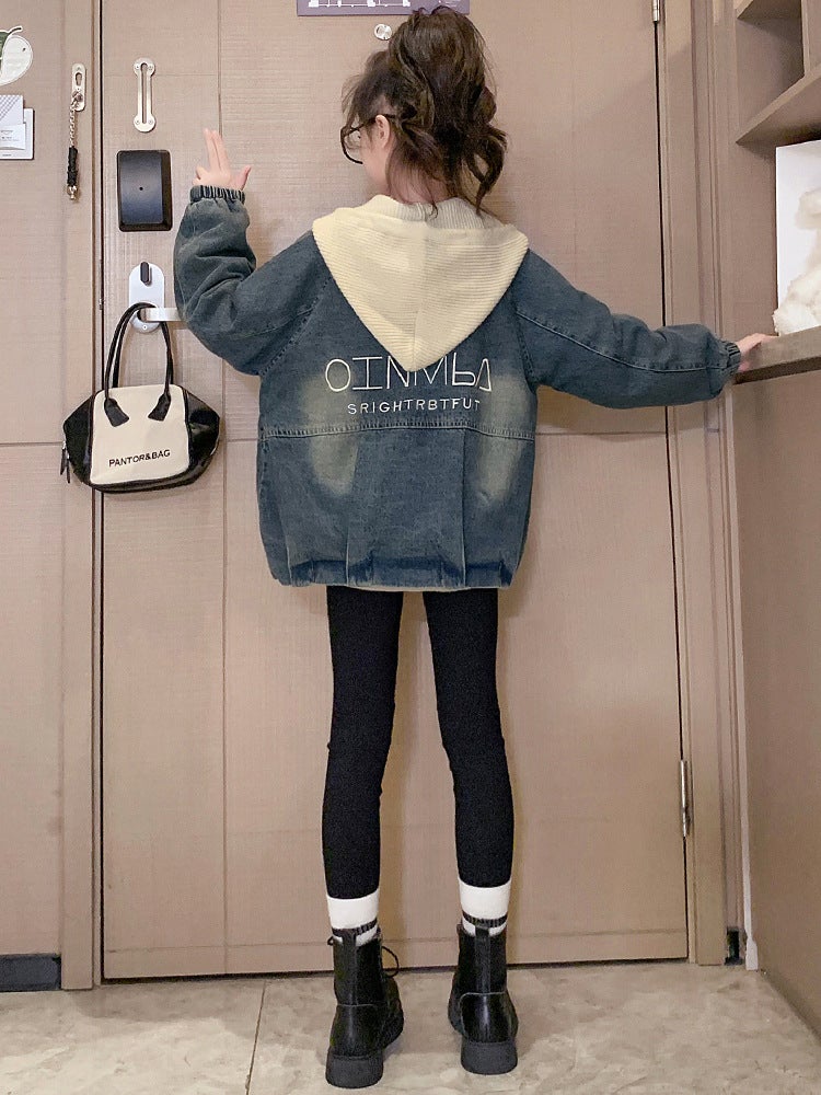 Girls' Denim Coat Autumn Clothing 2023 New Children'S Clothing Korean Style Fashionable Internet Celebrity Casual Hooded - Image 4