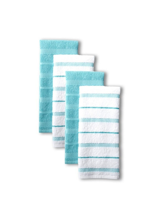 KitchenAid Albany Kitchen Towel 4-Pack Set, Aqua/White, 16"x26" - Image 1