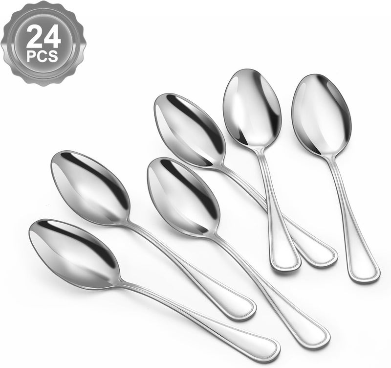 BEWOS 24-Piece Teaspoons - Tea Spoons/Coffee Spoon, 6.3-Inch Stainless Steel Silverware, Teaspoons Silverware, Small Spoons,Spoon for Hot Tea, Teaspoon Mirror Polished & Dishwasher Safe - Image 1
