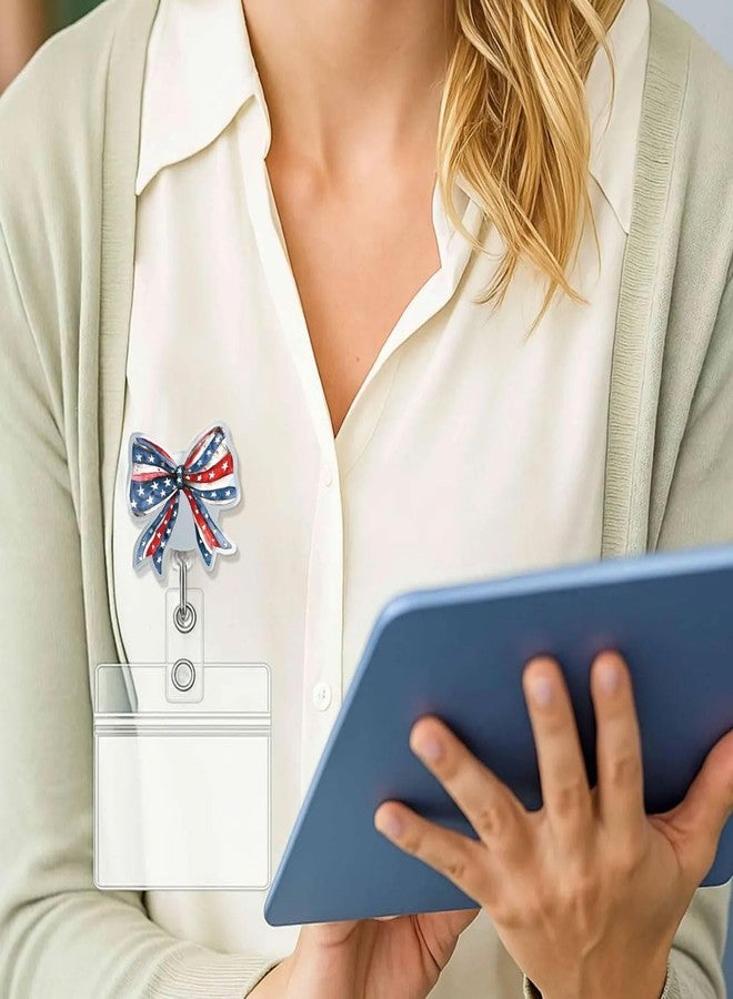 963RW Red Blue Bow Badge Reel, Patriotic ID Retractable Badge Holder with Clip for Medical Worker Nurse Teacher Accessories - Image 4