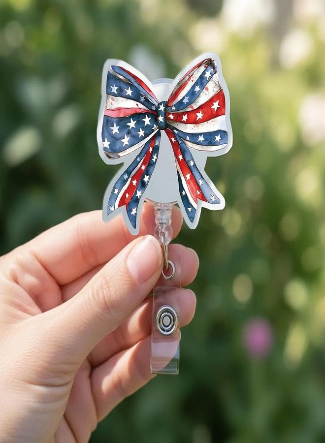 963RW Red Blue Bow Badge Reel, Patriotic ID Retractable Badge Holder with Clip for Medical Worker Nurse Teacher Accessories - Image 3