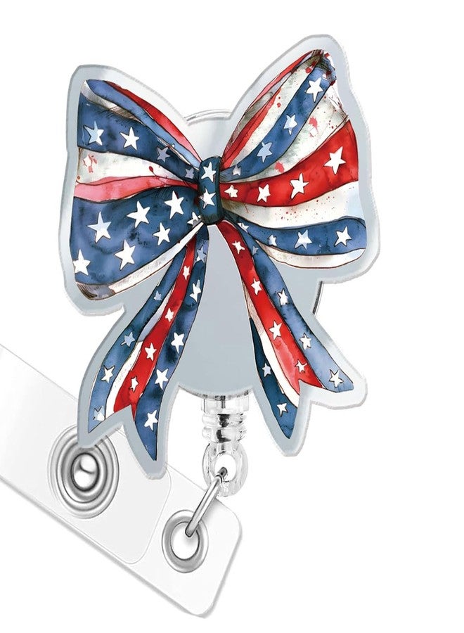 963RW Red Blue Bow Badge Reel, Patriotic ID Retractable Badge Holder with Clip for Medical Worker Nurse Teacher Accessories - Image 1