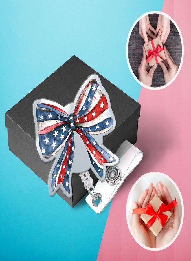 963RW Red Blue Bow Badge Reel, Patriotic ID Retractable Badge Holder with Clip for Medical Worker Nurse Teacher Accessories - Image 5