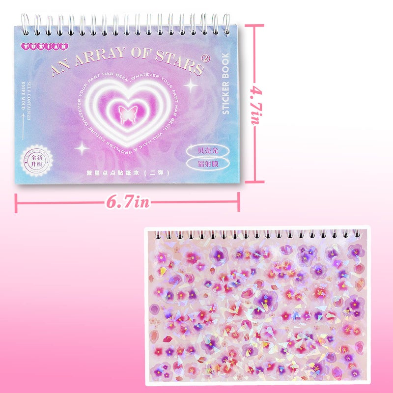 DAPUTOU 2500PCS Scrapbook Stickers Book - Cute Butterfly Stars Heart Letter Glitter Self-Adhesive Korean Bows Ribbons Kpop for Kids Girls Boys Aesthetic Craft Scrapbooking Junk Journal 50-Page - Image 2