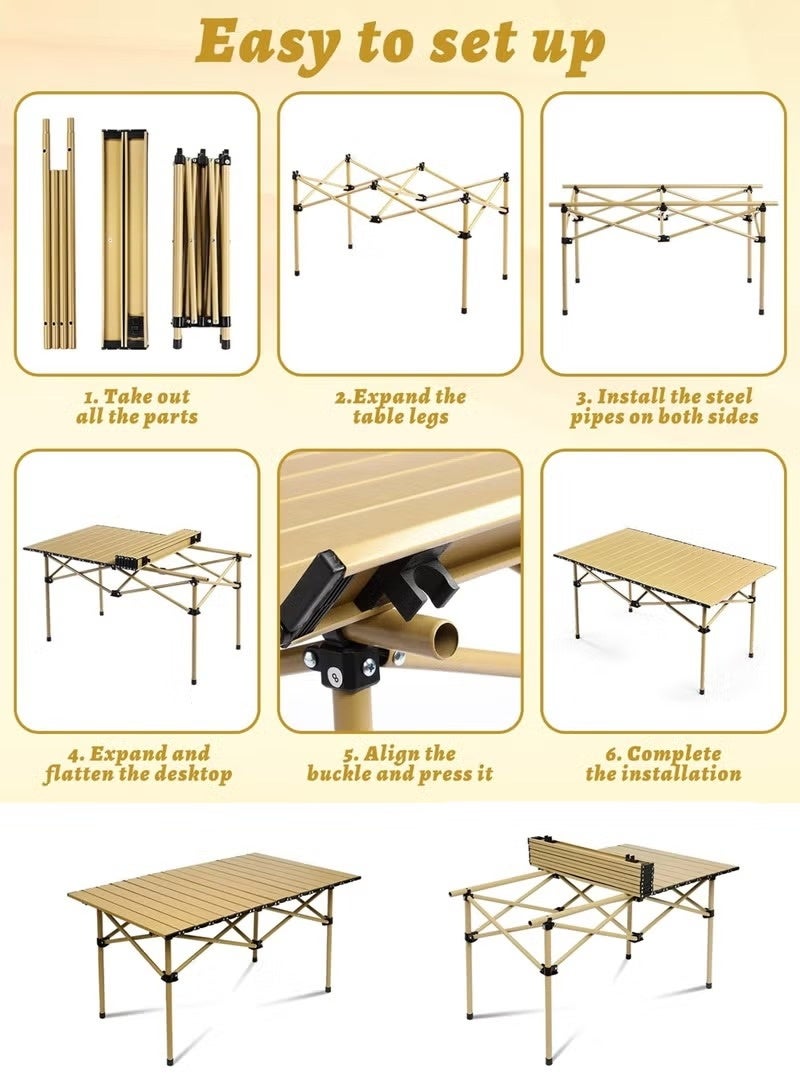 توشونكس طاولة تخييم قابلة للطي محمولة مع سطح من الألومنيوم قابل للدحرجة، خفيفة الوزن وصغيرة الحجم لسهولة الحمل، تصميم متين ومقاوم للماء، إطار فولاذي مستقر، مثالية للمغامرات الخارجية والنزهات والشواء على الشاطئ والمشي لمسافات طويلة وصيد الأسماك والسفر، 120 سم × 55 سم - Image 3