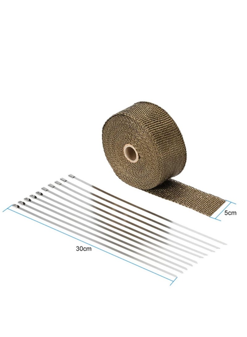 1pcs 5m ألياف التيتانيوم لف الحرارة العادم المجموعة مع 10 كابل ربطات 30 سم للسيارات اكسسوارات الدراجات النارية حماية درجات الحرارة العالية - Image 1