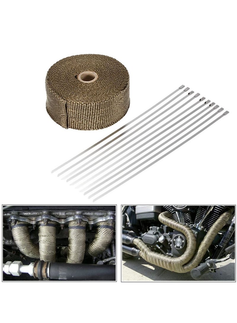 1pcs 5m ألياف التيتانيوم لف الحرارة العادم المجموعة مع 10 كابل ربطات 30 سم للسيارات اكسسوارات الدراجات النارية حماية درجات الحرارة العالية - Image 4