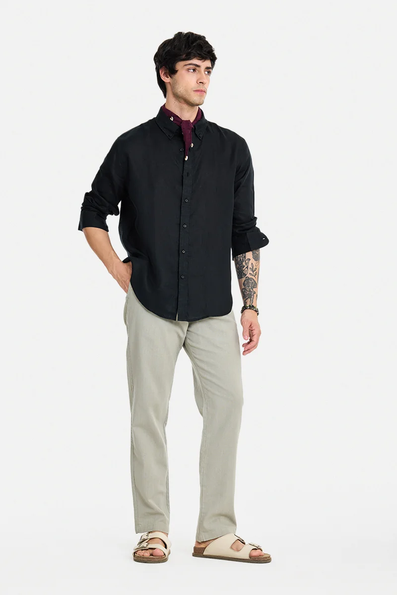 سنيتش Black Solid Long Sleeve Regular Fit Shirt