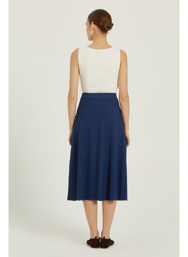 Mısırlı 1951 Navy Blue Checkered Textured Gold Buttoned Midi Skirt. - Image 2