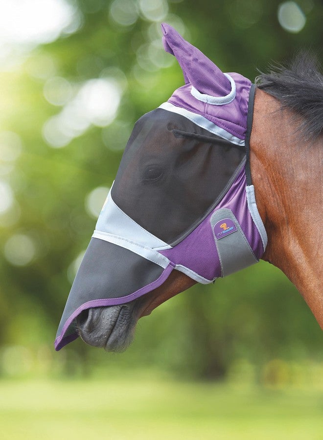 Shires Fly Guard Deluxe Fly Mask with Ears & Nose (Purple, Pony) - Image 3