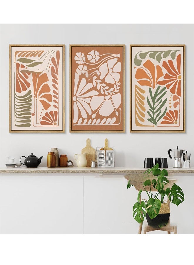 كيلا مجموعة من 3 لوحات جدارية مزخرفة من القماش لغرفة المعيشة، لوحات جدارية من القماش بزخارف زهرية مجردة على طراز بوهو، ملصقات مطبوعة لسوق الزهور، صور نباتية بسيطة ونابضة بالحياة، ديكور جداري عصري من النباتات الطبيعية لغرفة المعيشة وغرفة النوم، مزخرفة، 30x40 سم - Image 1