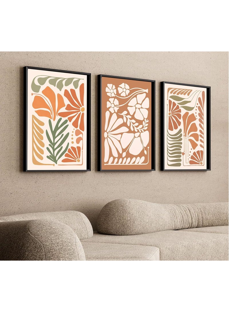 كيلا مجموعة من 3 لوحات جدارية مزخرفة من القماش لغرفة المعيشة، لوحات جدارية من القماش بزخارف زهرية مجردة على طراز بوهو، ملصقات مطبوعة لسوق الزهور، صور نباتية بسيطة ونابضة بالحياة، ديكور جداري عصري من النباتات الطبيعية لغرفة المعيشة وغرفة النوم، مزخرفة، 30x40 سم - Image 2