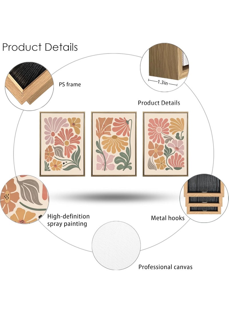 كيلا مجموعة من 3 لوحات جدارية مزخرفة من القماش لغرفة المعيشة، لوحات جدارية من القماش بزخارف زهرية مجردة على طراز بوهو، ملصقات مطبوعة لسوق الزهور، صور نباتية بسيطة ونابضة بالحياة، ديكور جداري عصري من النباتات الطبيعية لغرفة المعيشة وغرفة النوم، مزخرفة، 30x40 سم - Image 3
