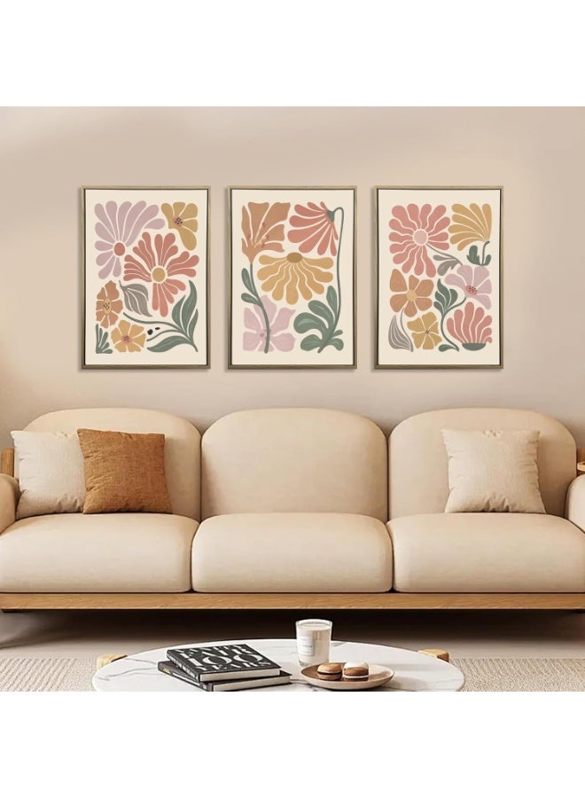 كيلا مجموعة من 3 لوحات جدارية مزخرفة من القماش لغرفة المعيشة، لوحات جدارية من القماش بزخارف زهرية مجردة على طراز بوهو، ملصقات مطبوعة لسوق الزهور، صور نباتية بسيطة ونابضة بالحياة، ديكور جداري عصري من النباتات الطبيعية لغرفة المعيشة وغرفة النوم، مزخرفة، 30x40 سم - Image 4