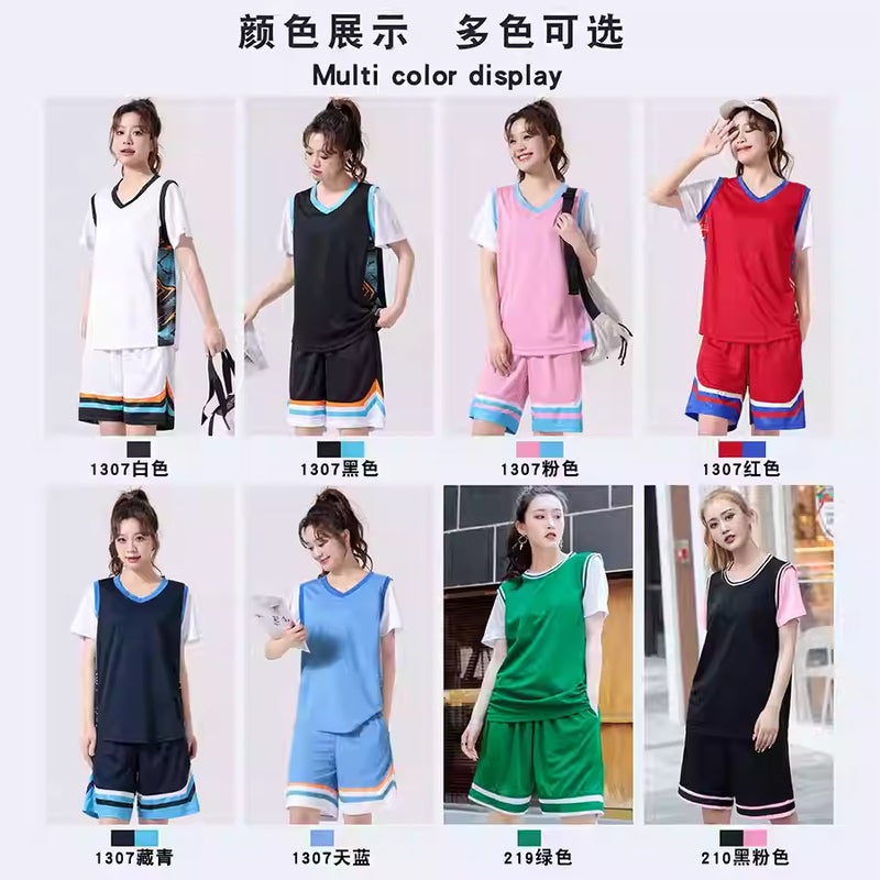 Short-Sleeved Basketball Uniform For Girls, Sports Pink Jersey, Male College Student Fake Two-Piece Class Game Team Uniform With Printing - Image 3