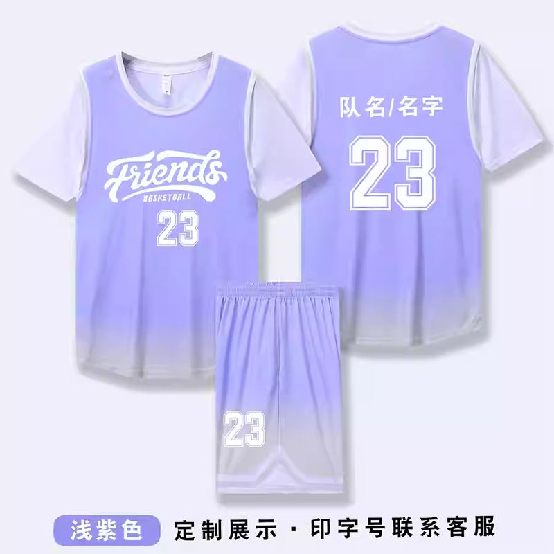 Short-Sleeved Basketball Uniform For Girls, Sports Pink Jersey, Male College Student Fake Two-Piece Class Game Team Uniform With Printing - Image 5