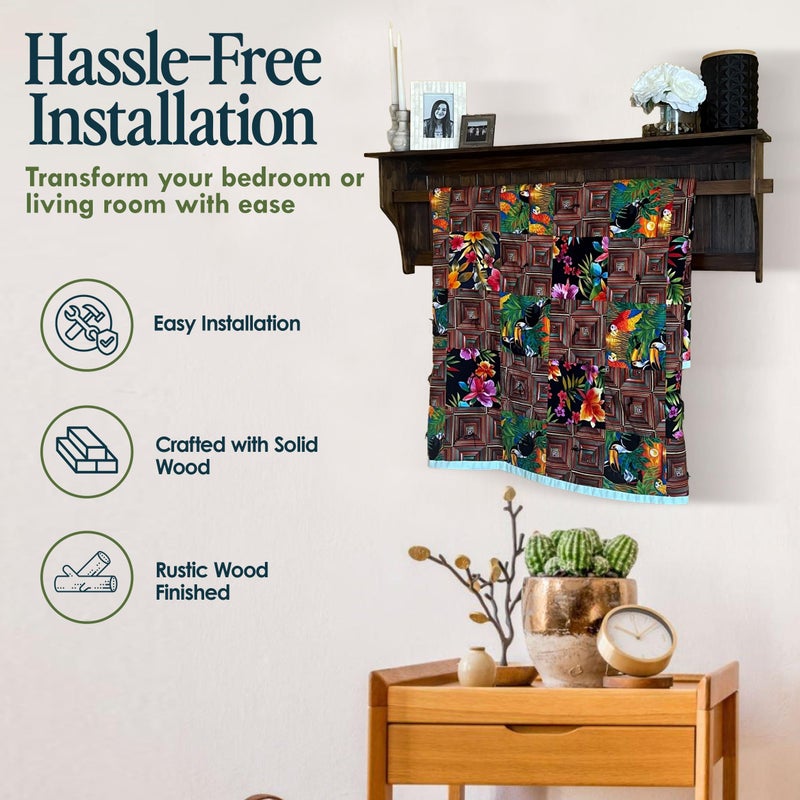 RELODECOR Wall Mounted Quilt Rack with Shelf - Solid Pine Wood, Rustic Farmhouse Style Quilt Hanger for Bedroom & Living Room Decor - Image 3