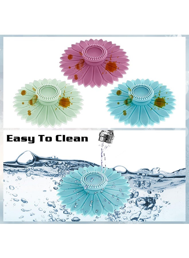 Peachjoy 3 قطع أغطية أكواب سيليكون على شكل دوار الشمس أغطية أكواب محكمة الغلق غطاء عالمي لأكواب الزجاج أداة مقاومة للغبار تناسب إبريق الشاي، القهوة الساخنة، المشروبات، الثلاجة (متعدد الألوان) - Image 5