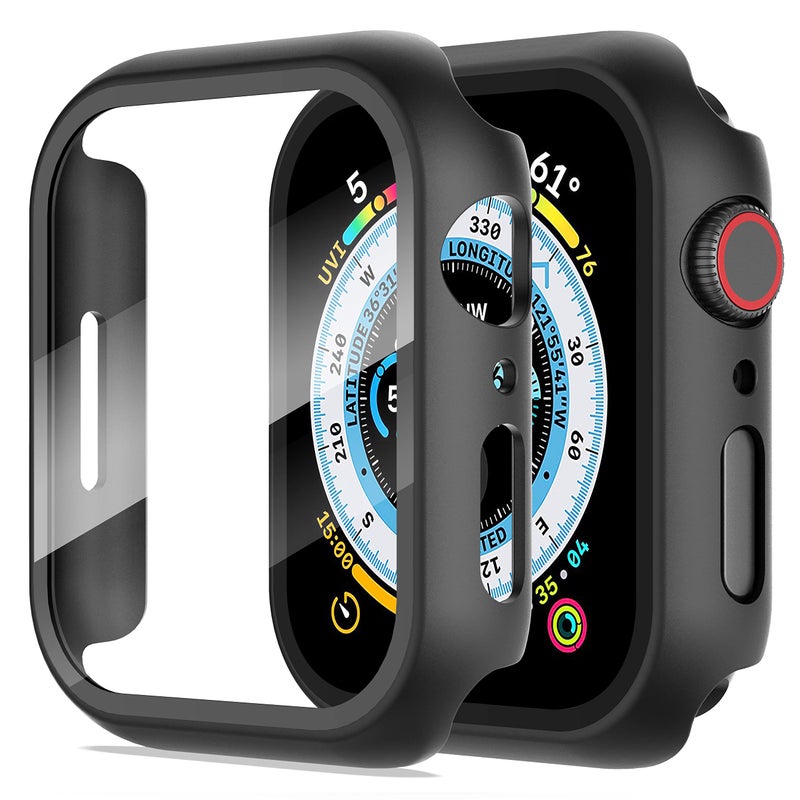 Diruite Apple Watch Series 9/8/7 45mm Case with Built-in 9H Tempered Glass Screen Protector, Black - Image 2