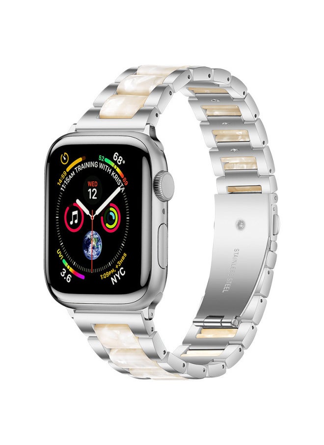 Generic - Suitable For Apple/Samsung Huawei Stainless Steel Strap Single Row Stainless Steel Resin Butterfly Buckle Apple Strap-Color:20 Silver/Colorful - Image 1