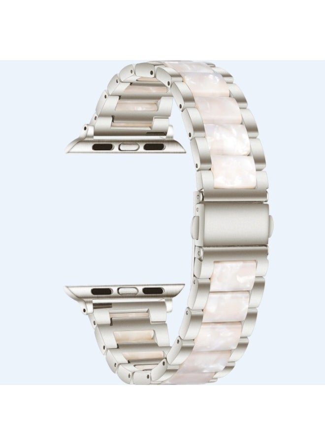 Generic - Suitable For Apple/Samsung Huawei Stainless Steel Strap Single Row Stainless Steel Resin Butterfly Buckle Apple Strap-Color:20 Silver/Colorful - Image 1