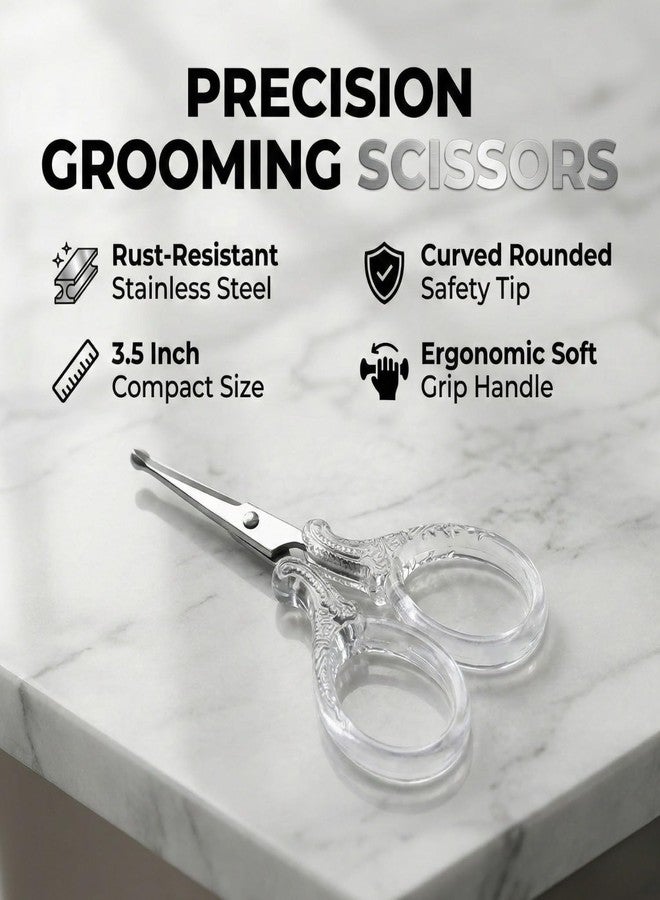 Heff Beauty Grooming Scissors for Eyebrows, Nose Hair, Facial Hair, Eyelashes | Rounded/Curved Safety Tip | Designer Transparent Handle | 3.5 Inch - Image 2