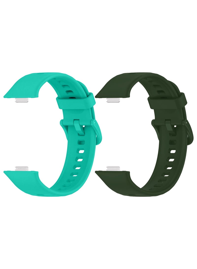 CATANES 2Packs Wristband for Huawei Watch Fit 3/Fit 4/Fit 4 Pro Bands, Silicone Bracelet Quick Release Arm Band, Replacement Smartwatch Band Quick Release Sport Straps - Green Aqua - Image 1