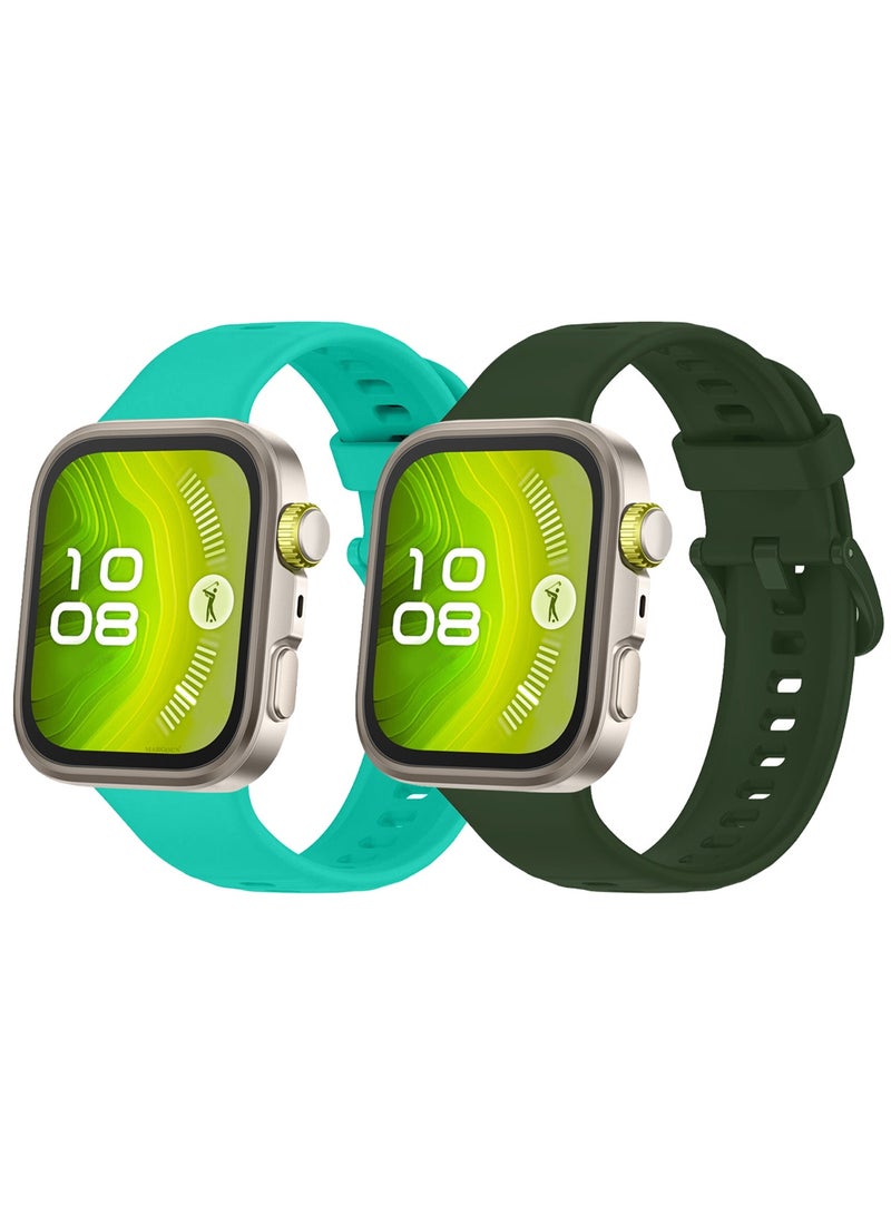 CATANES 2Packs Wristband for Huawei Watch Fit 3/Fit 4/Fit 4 Pro Bands, Silicone Bracelet Quick Release Arm Band, Replacement Smartwatch Band Quick Release Sport Straps - Green Aqua - Image 3