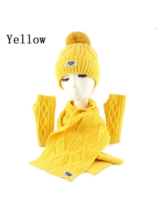 UGG Yellow Cable-Knit Winter Set (Beanie, Scarf, and Arm Warmers)