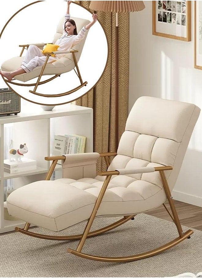 XiuWoo Upholstered High Back Adjustable Rocking Chair Lounge Chair with Padded Rocking Chair with Armrests Storage Bag Modern Lounger Sofa Can Lie or Sleep Lazy Chair for Bedroom Dorm Garden Patio Porch  - Image 1