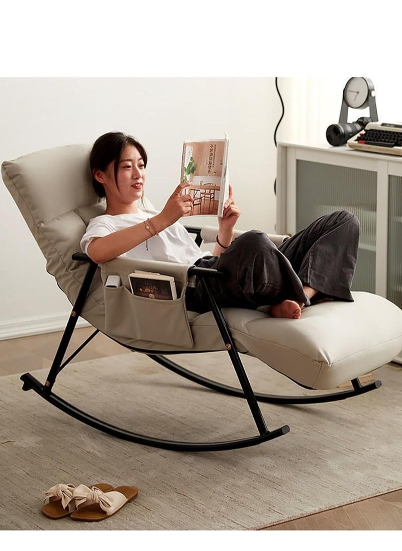 XiuWoo Upholstered High Back Adjustable Rocking Chair Lounge Chair with Padded Rocking Chair with Armrests Storage Bag Modern Lounger Sofa Can Lie or Sleep Lazy Chair for Bedroom Dorm Garden Patio Porch  - Image 4