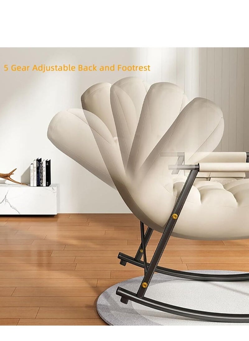 XiuWoo Upholstered High Back Adjustable Rocking Chair Lounge Chair with Padded Rocking Chair with Armrests Storage Bag Modern Lounger Sofa Can Lie or Sleep Lazy Chair for Bedroom Dorm Garden Patio Porch  - Image 5