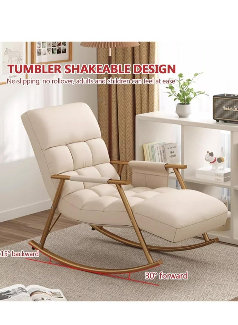 Upholstered High Back Adjustable Rocking Chair Lounge Chair with Padded Rocking Chair with Armrests Storage Bag Modern Lounger Sofa Can Lie or Sleep Lazy Chair for Bedroom Dorm Garden Patio Porch