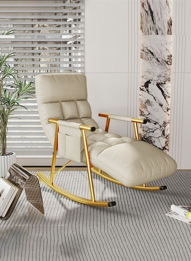 Upholstered High Back Adjustable Rocking Chair Lounge Chair with Padded Rocking Chair with Armrests Storage Bag Modern Lounger Sofa Can Lie or Sleep Lazy Chair for Bedroom Dorm Garden Patio Porch