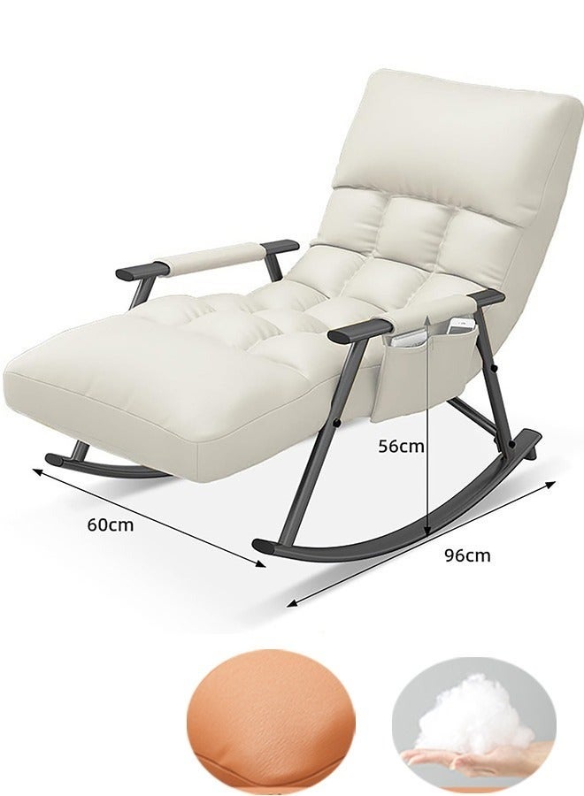 Upholstered High Back Adjustable Rocking Chair Lounge Chair with Padded Rocking Chair with Armrests Storage Bag Modern Lounger Sofa Can Lie or Sleep Lazy Chair for Bedroom Dorm Garden Patio Porch