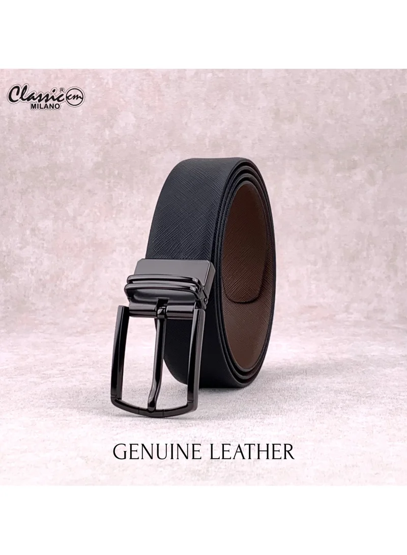 Classic Milano Black Brown (Safiano) Classic Milano Genuine Leather Reversible Belt for Men, Black & Brown Formal Men's Belt for Business or Office Wear, Men's Leather Belt with Gift Box | 2 in 1 Belt (Pack of 1) for Men | Best Price UAE