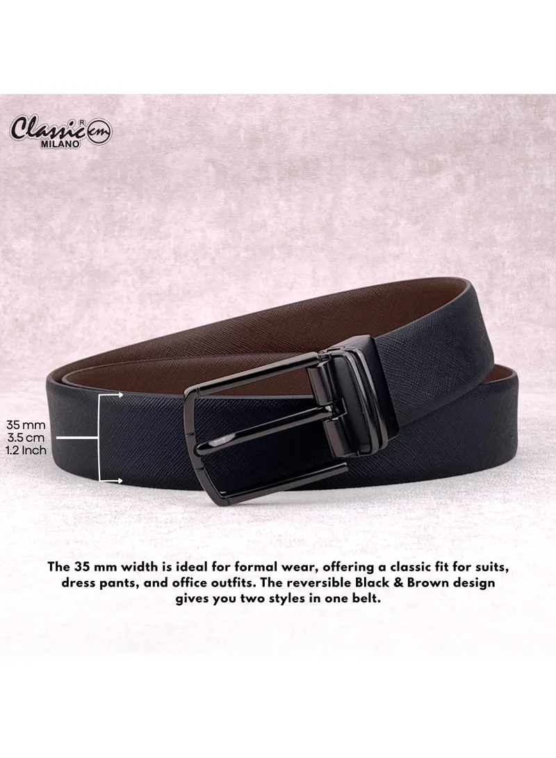 Classic Milano Black Brown (Safiano) Classic Milano Genuine Leather Reversible Belt for Men, Black & Brown Formal Men's Belt for Business or Office Wear, Men's Leather Belt with Gift Box | 2 in 1 Belt (Pack of 1) for Men | Best Price UAE