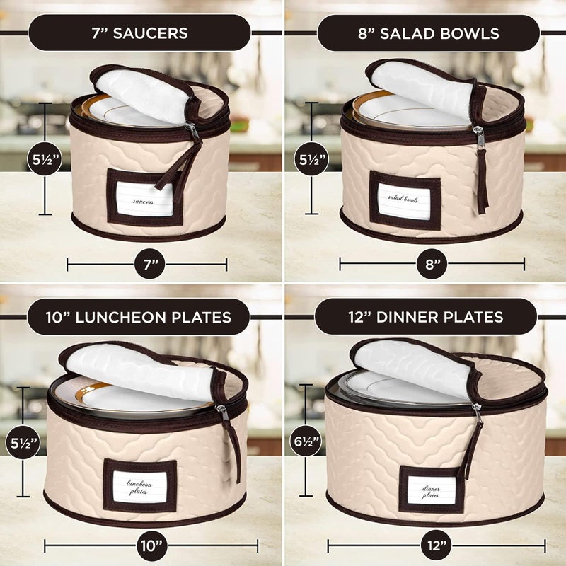 HOLDN’ STORAGE China Storage Containers 5-Piece Set Moving Boxes for Dinnerware, Glasses, Plates, Mugs and Saucers Sturdy Quilted Microfiber Dish Organizer with Dividers for Seasonal Storage - Holds Set of 12 - Image 4