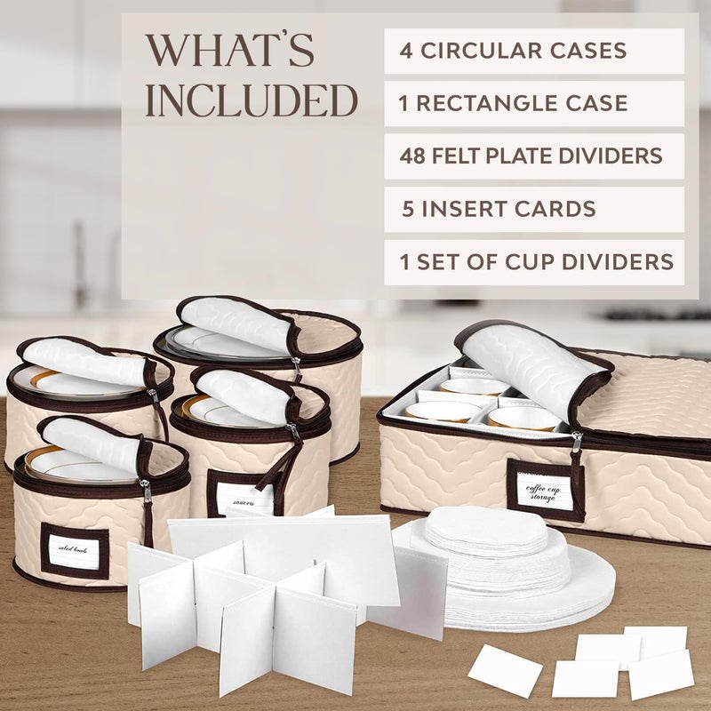 HOLDN’ STORAGE China Storage Containers 5-Piece Set Moving Boxes for Dinnerware, Glasses, Plates, Mugs and Saucers Sturdy Quilted Microfiber Dish Organizer with Dividers for Seasonal Storage - Holds Set of 12 - Image 3