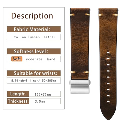 Getalia leather Watch Band Foldover Clasp Retro Oil wax Genuine Leather,18mm 19mm 20mm 21mm 22mm Quick Release Replacement Watch Straps for Men and Women (Black Band Width-18mm) - Image 5