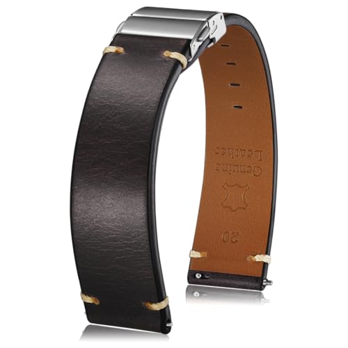 Getalia leather Watch Band Foldover Clasp Retro Oil wax Genuine Leather,18mm 19mm 20mm 21mm 22mm Quick Release Replacement Watch Straps for Men and Women (Black Band Width-18mm) - Image 1