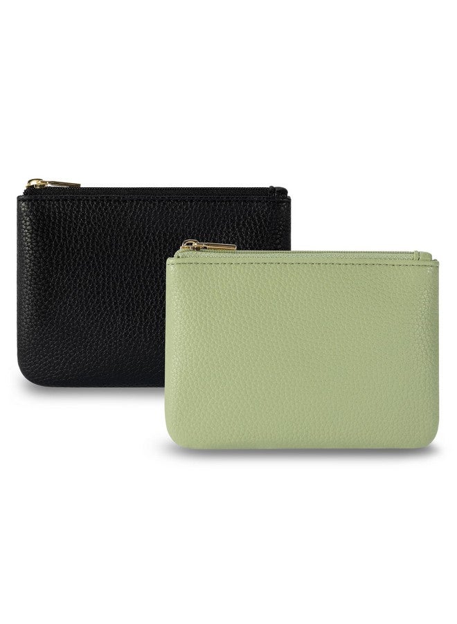 Chelmon Pu Leather Coin Purse Pouch Change Holder Small With Zipper For Men Women 2 Pcs Set (Black&Light Green) - Image 1