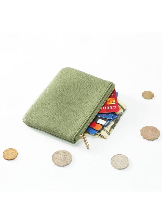Chelmon Pu Leather Coin Purse Pouch Change Holder Small With Zipper For Men Women 2 Pcs Set (Black&Light Green) - Image 3