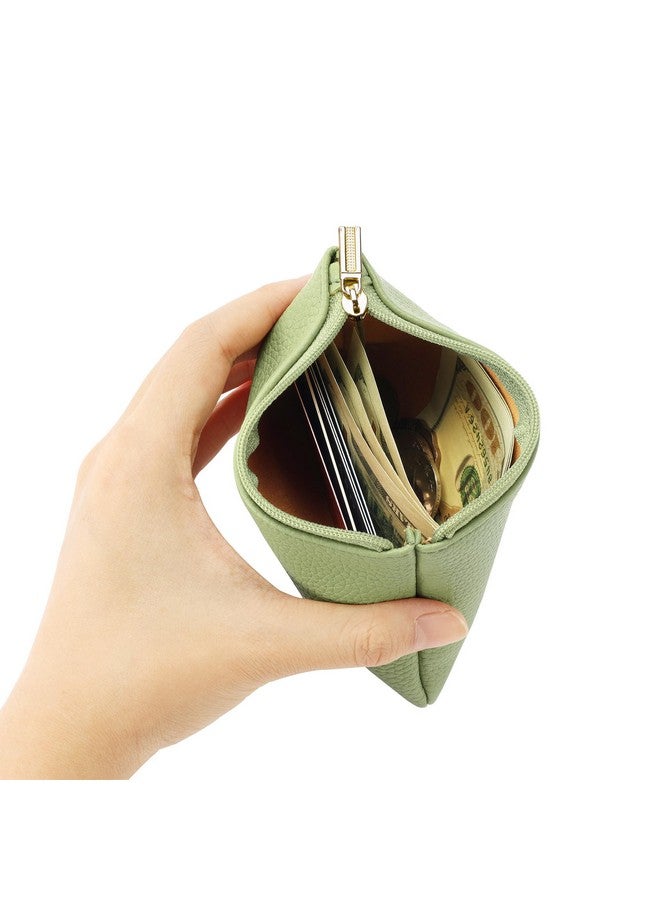 Chelmon Pu Leather Coin Purse Pouch Change Holder Small With Zipper For Men Women 2 Pcs Set (Black&Light Green) - Image 4