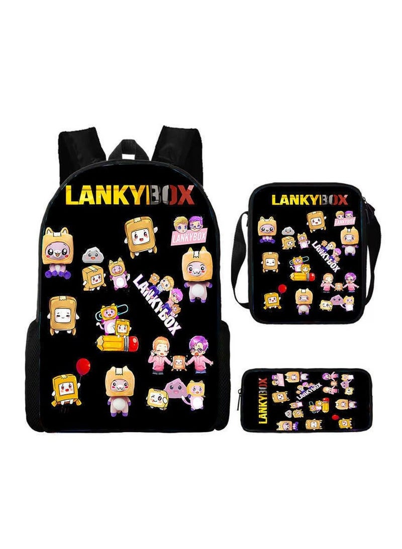 SKT Shiketro Lankybox pattern cute school bag backpack 29*16*42CM + shoulder bag 19*6*23CM + pencil case 24*7*11CM three-piece set 